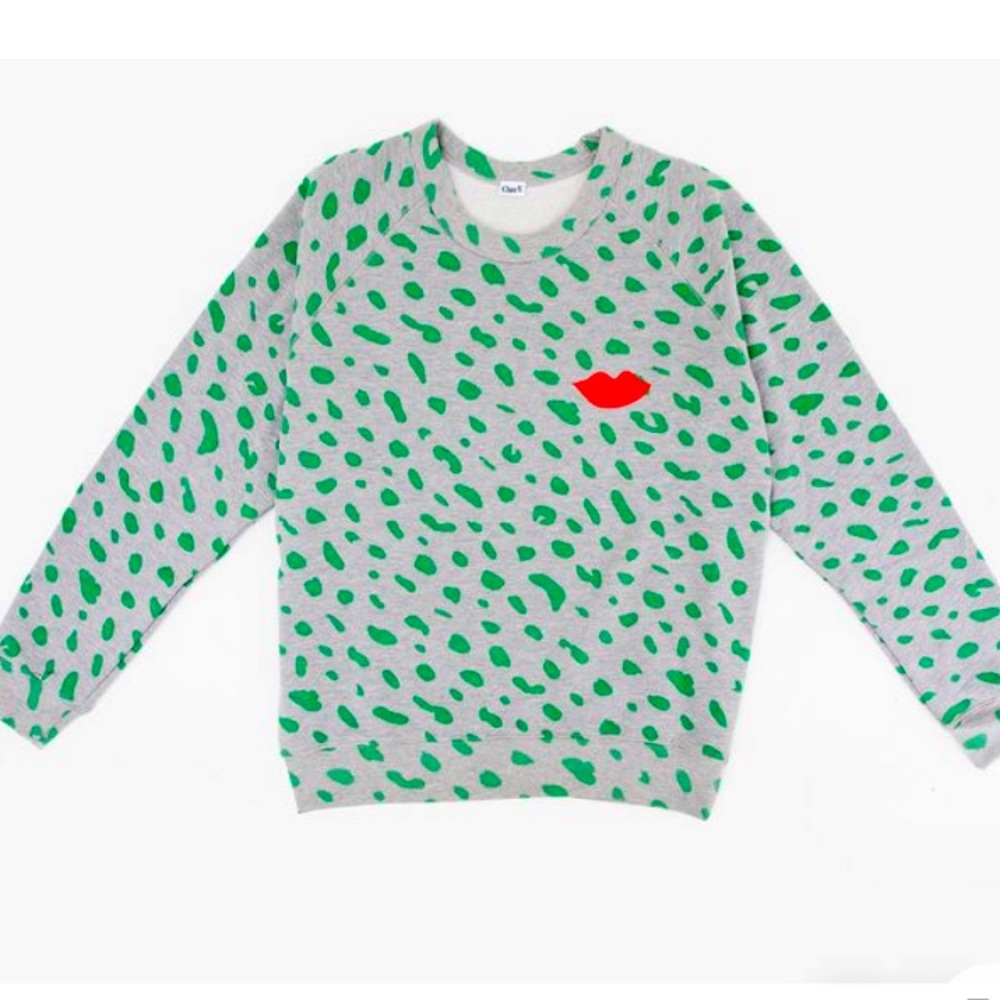 Clare V Grey and green animal print sweatshirt